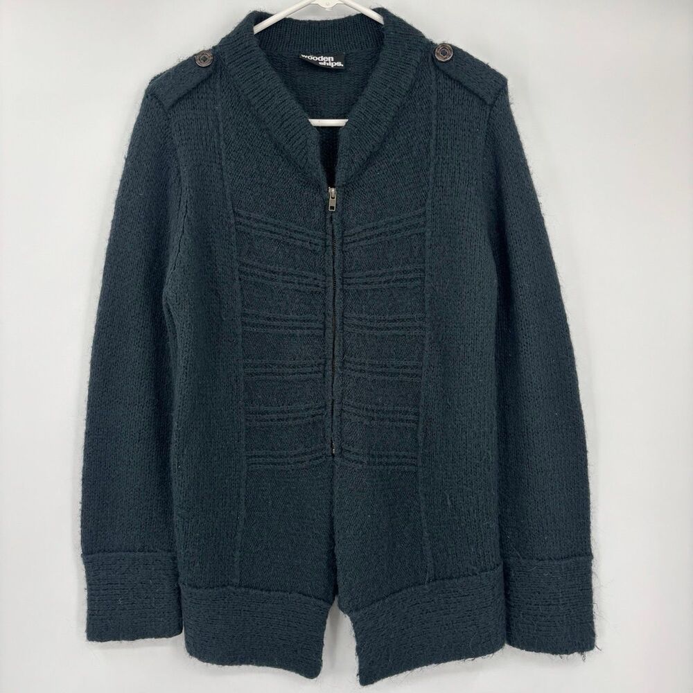 Wooden Ships Women's Mohair Wool Blend Sweater Jacket Dark Teal Size M/L
